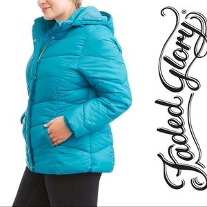 Faded glory aqua blue puffy coat size large